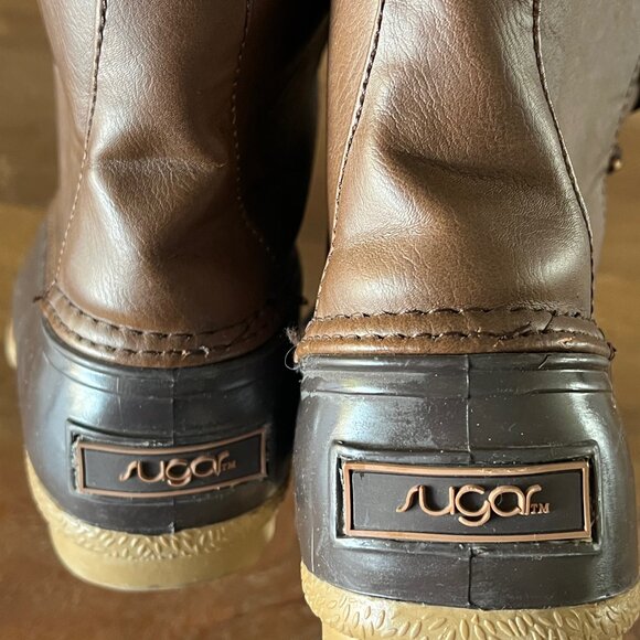 Sugar Waterproof Duck Boots Rain Wet Women's Size 6 Brown - EUC Lace Up - Picture 6 of 9